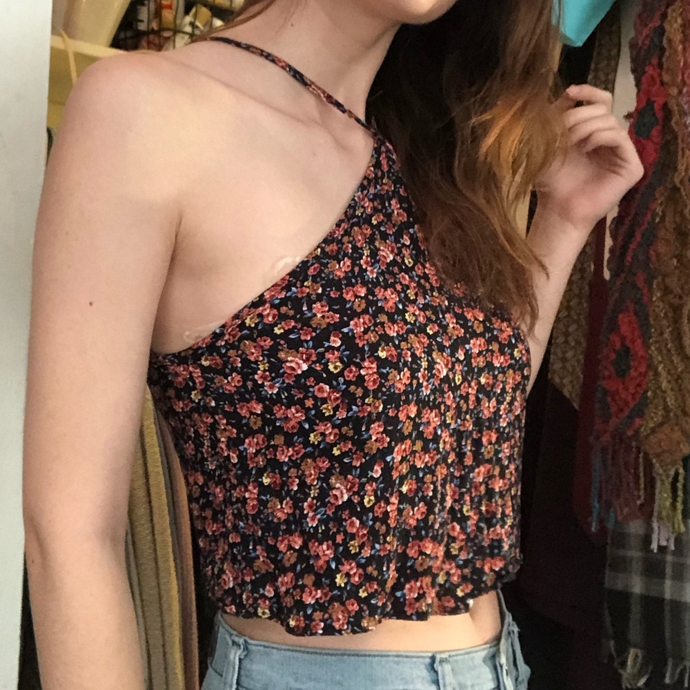 American eagle floral cropped halter neck tank